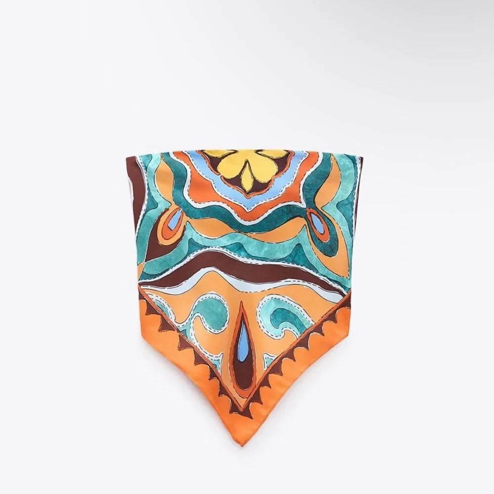 Orange and Teal Patterned Women's Pants and top set - Picture 3 of 4